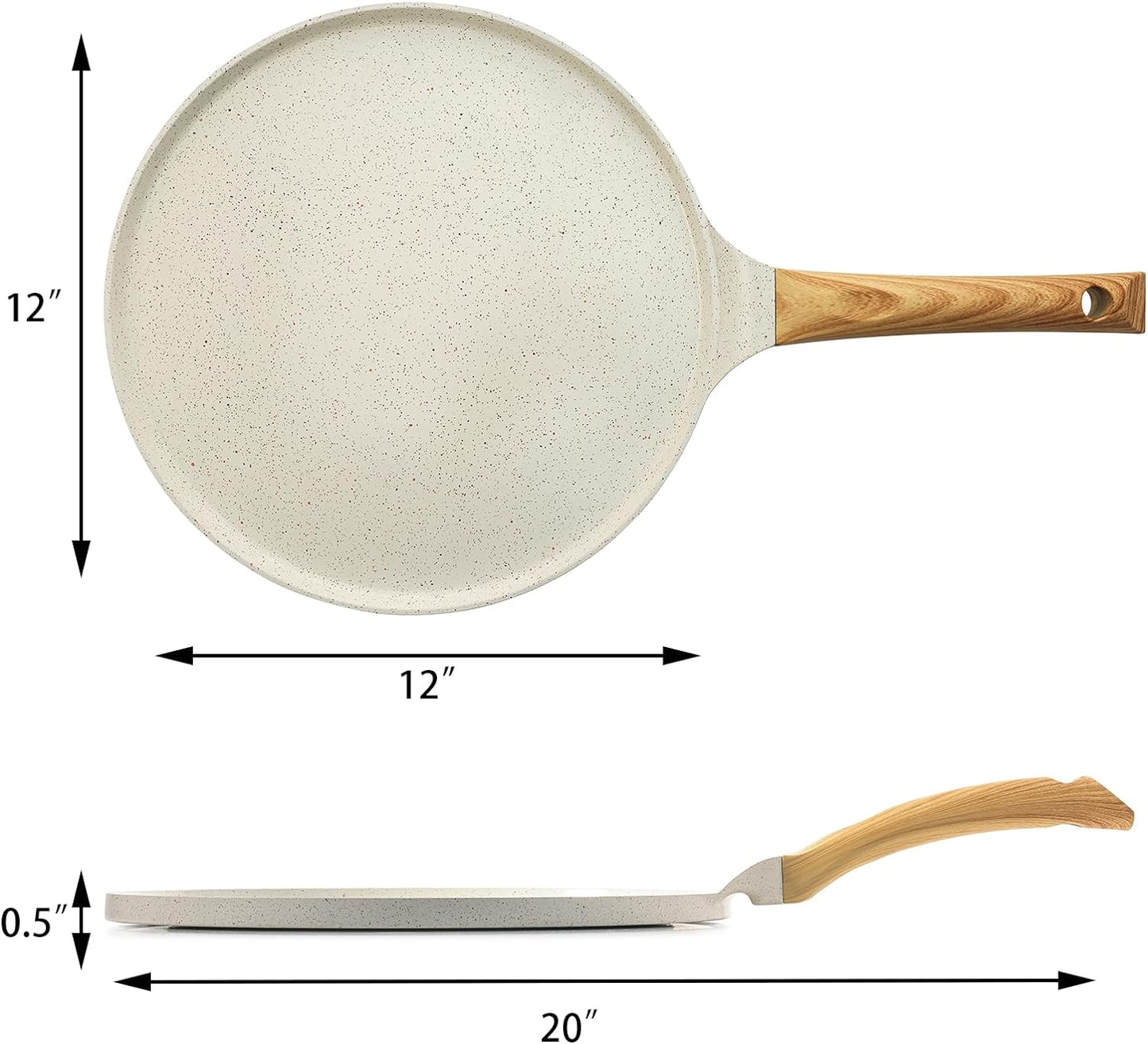 SENSARTE Nonstick Crepe Pan with Spreader, 12-Inch Natural Ceramic Coating Dosa Pan Pancake Flat Skillet Tawa Griddle with Stay-Cool Handle, Induction Compatible (White)