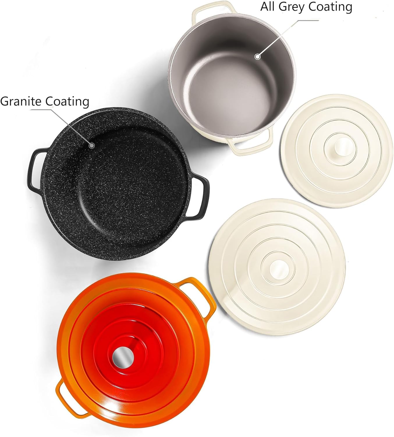 Large Dutch Oven Pot with Lid-7.5QT Cast Aluminum Oven Pot with Two Handles Lightweight for Bread Baking Braising and Roasting(Beige)