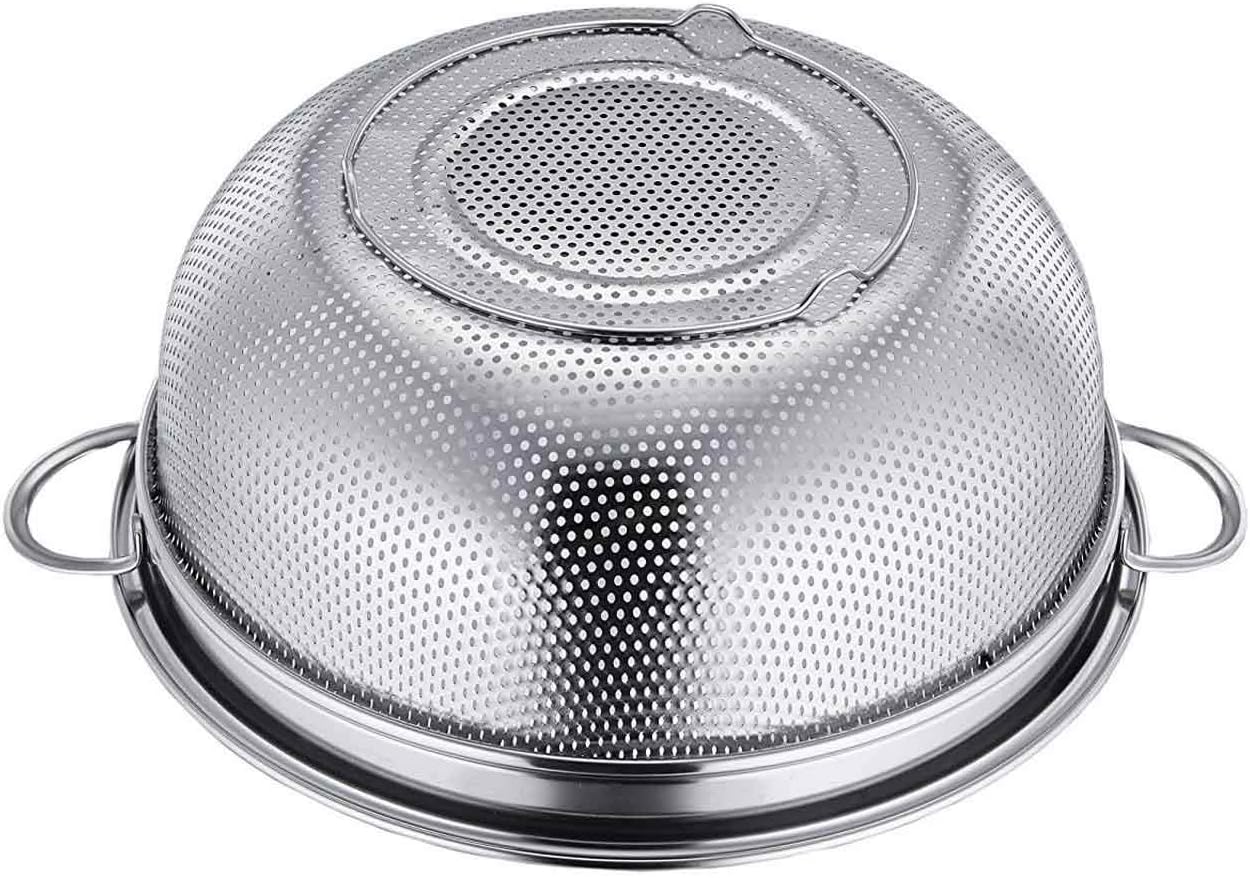 TeamFar Colander, 3qt Colander Strainer Stainless Steel, Solid Handle & Elevation Base, Micro-perforated & Dishwasher Safe