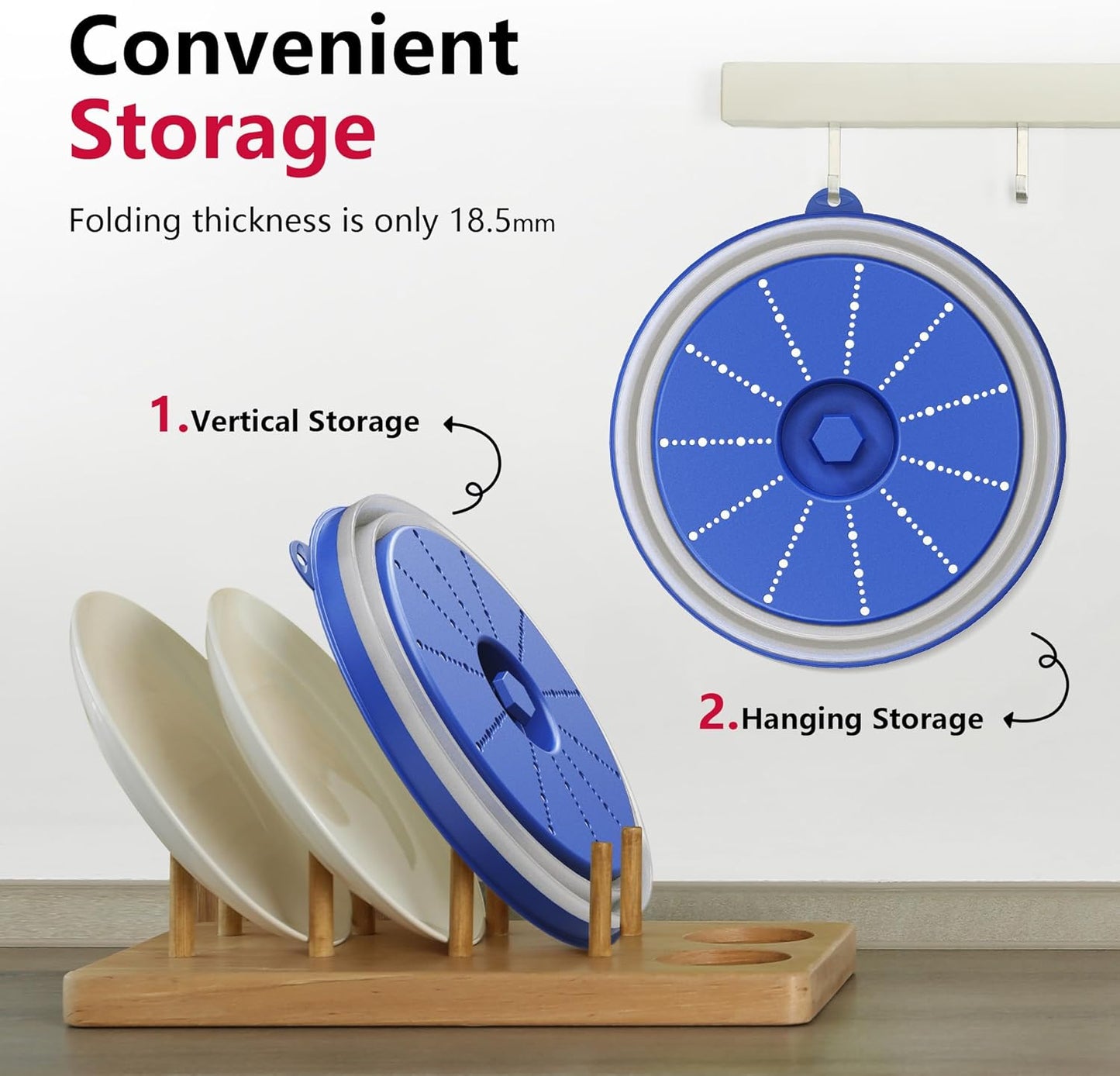 WVM Microwave Splatter Cover Vented for Food with Hook Hole, Splatter Guard & Colander Kitchen Gadget for Food, Meal Prep, Blue