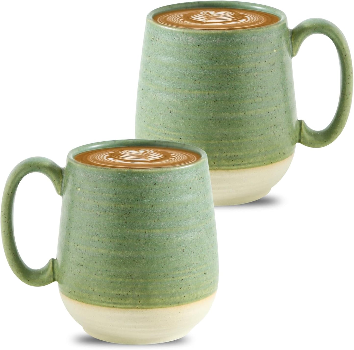 Hasense Large Coffee Mugs, Ceramic Tea Cups with Comfortable Handle Set of 2, Perfect for Milk, Latte, Hot Cocoa, Dishwasher and Microwave Safe, Green