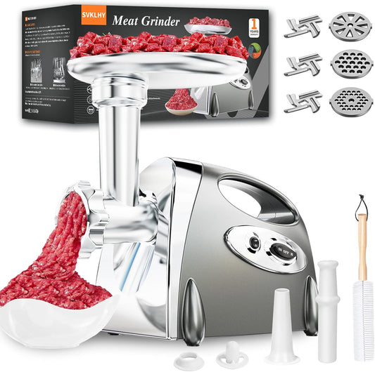 3-IN-1 Meat Grinder: [3000W Superior Motor] Electric Meat Grinder with 6 PCS Stainless Steel Blades & Grinding Plates, Sausage Stuffer Tubes & Kubbe Kit Portable Handle for Gift (Dark Gray New6)