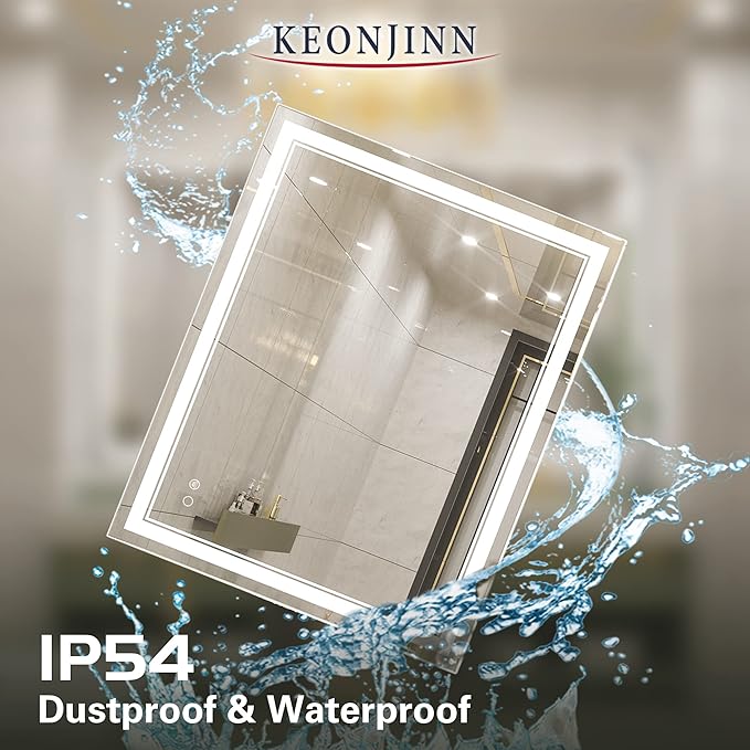 Keonjinn 40 x 32 Inch LED Bathroom Mirror IP54, 6000K(Horizontal/Vertical) 6000K(Horizontal/Vertical)