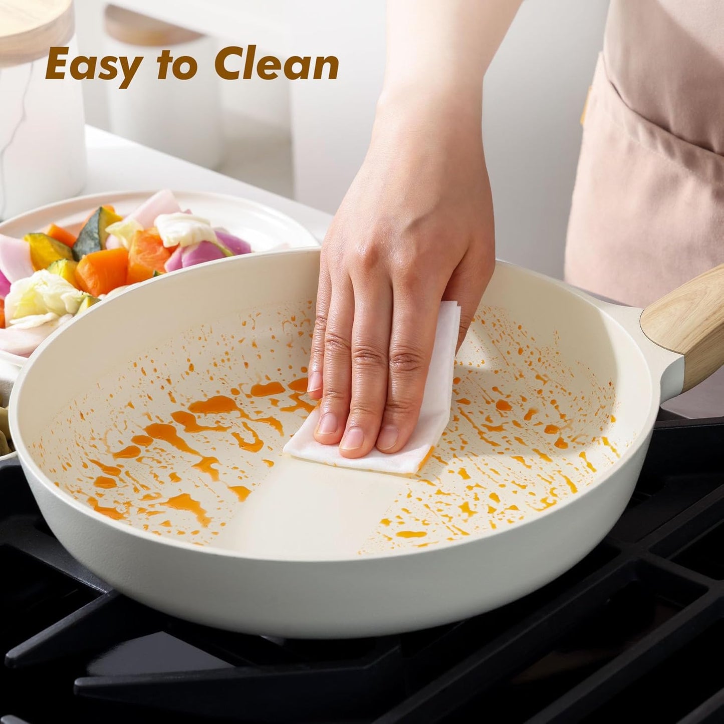 SENSARTE Ceramic Nonstick Frying Pan Skillet 11Inch Non Stick Omelette Pans, Non-toxic Healthy Kitchen Cooking Chef's Pan, Free of Intentionally Added PFOA/PFAS/PTFE, Induction Compatible, White