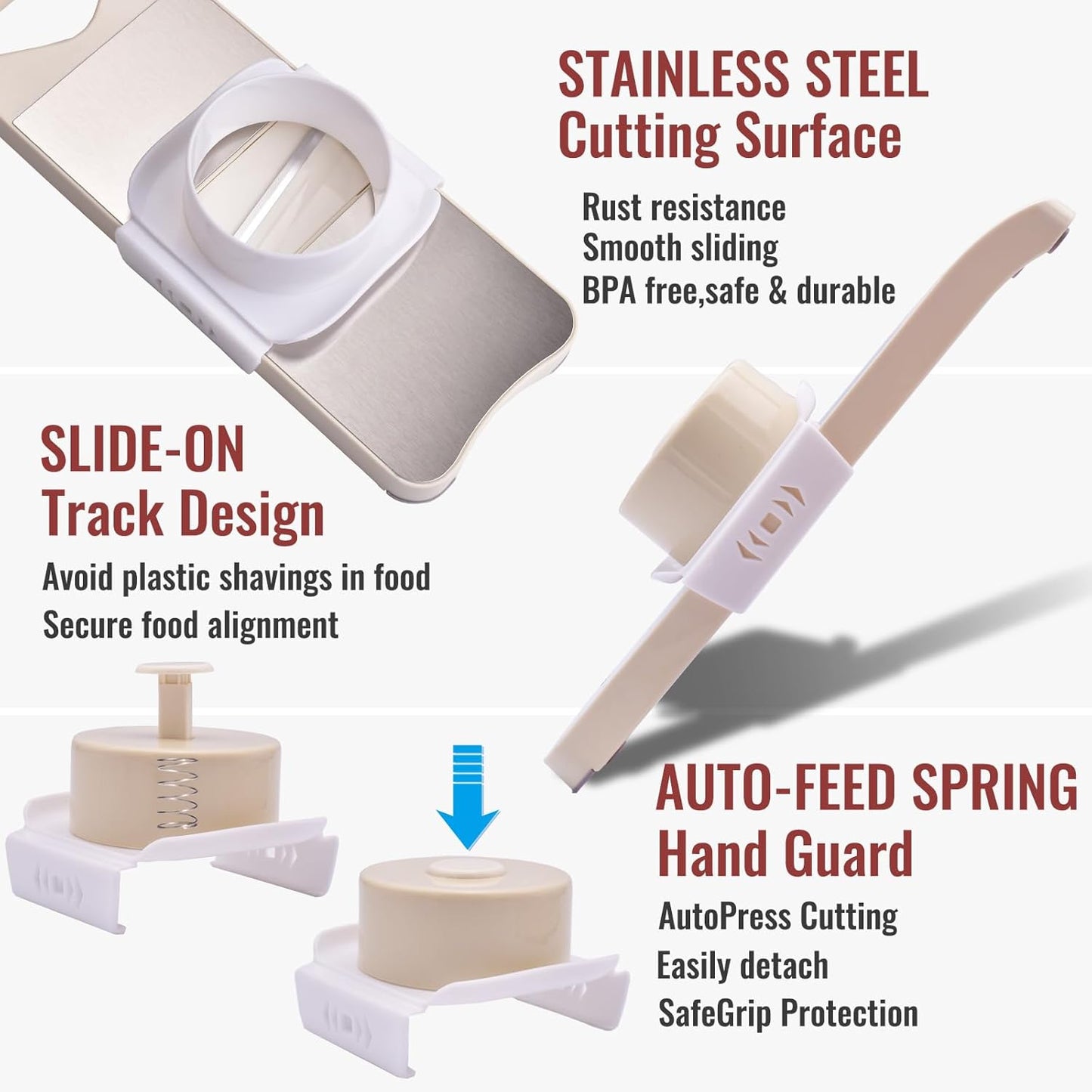 6-Blade Mandoline Slicer with Slide-On Hand Guard - Vegetable Slicer, Potato/Onion/Garlic Slicer, Kitchen Grater(Multi-Color) (Beige, 6-in-1)