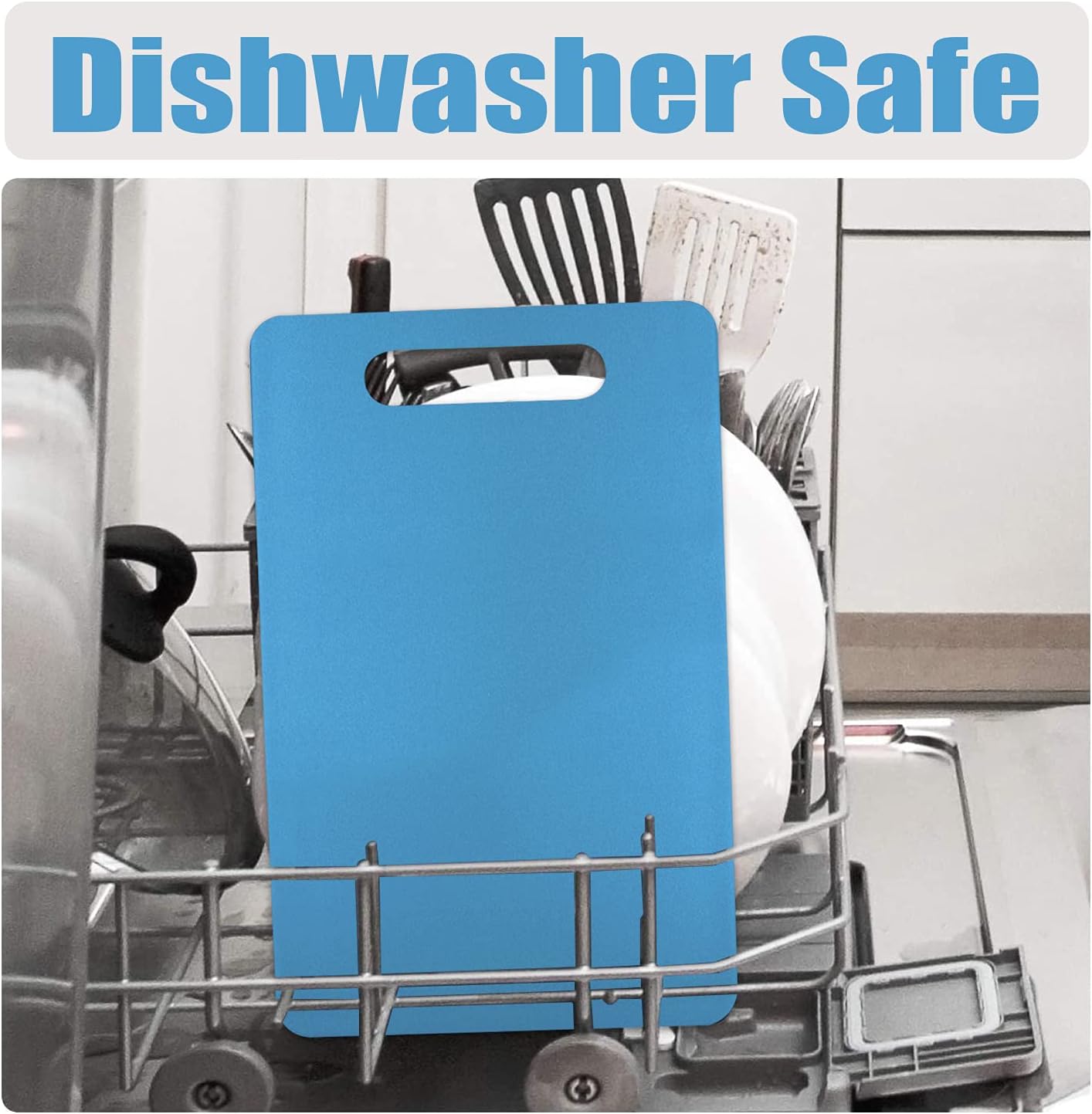 Fotouzy Plastic Utility Cutting Board with Handles, Food Safe PP Material, BPA Free, Dishwasher Safe, Thick Chopping Board, Large Size, Easy Grip Handle, for Kitchen (Blue)