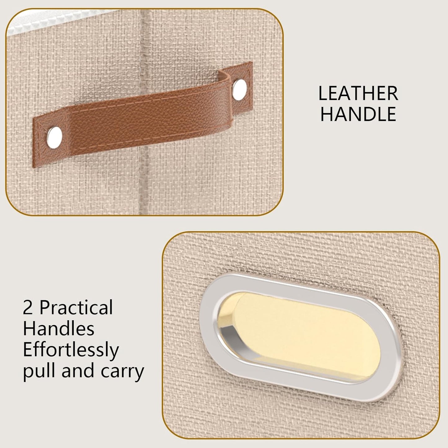 Yawinhe Fabric Storage Bins with Handles, Foldable Baskets for Shelves, Cubes with 3 Handles, Large Boxes for Clothes, Beige, 16.9''Lx11.8''Wx10.2''H, 4-Pack