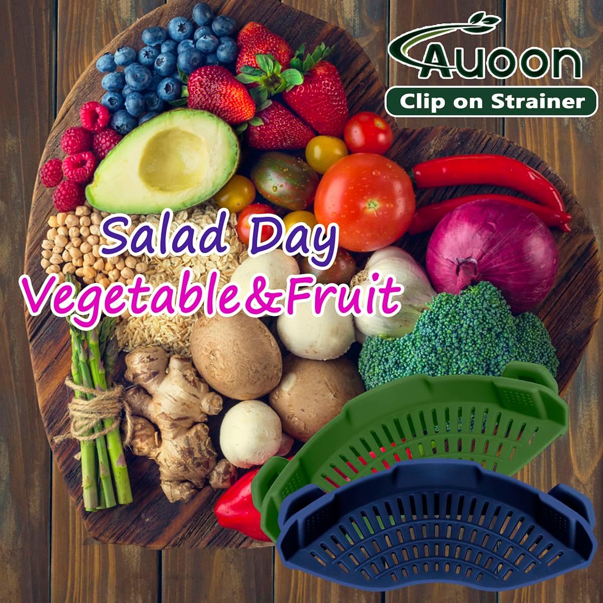 AUOON Silicone Clip on Strainer - Adjustable Strainers and Colanders for All Pots Pans and Bowls | Practical Kitchen Gadgets for Cooking and Draining (Matcha)