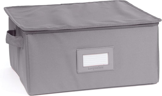 Covermates Keepsakes Dish Storage Box - Stackable, Reinforced Handles, China Storage, Graphite
