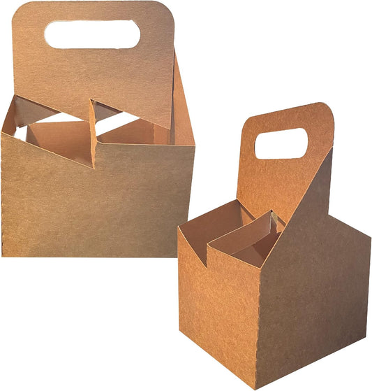 4 Cup Drink Carrier with Handle | Kraft Paperboard Holder Disposable for Hot or Cold Drinks Food Delivery Services, Uber Eats, Door Dash (25)