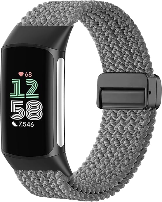 Magnetic Braided Nylon Compatible with Fitbit Charge 6 Bands/Fitbit Charge 5 Bands for Women Men, Soft Sport Stretchy Breathable Strap Replacement Wristband for Charge 6/Charge 5