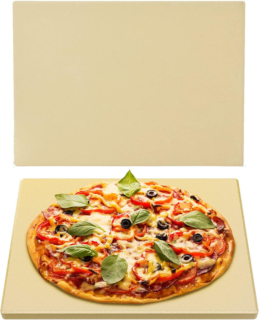 Onlyfire Pizza Stone for BBQ Oven and Grill - 15 x 12 Inch Rectangular Baking Stone Thermal Shock Resistant - Heavy Duty Large Ceramic Pizza Pan for Best Crispy Crust Pizza Bread