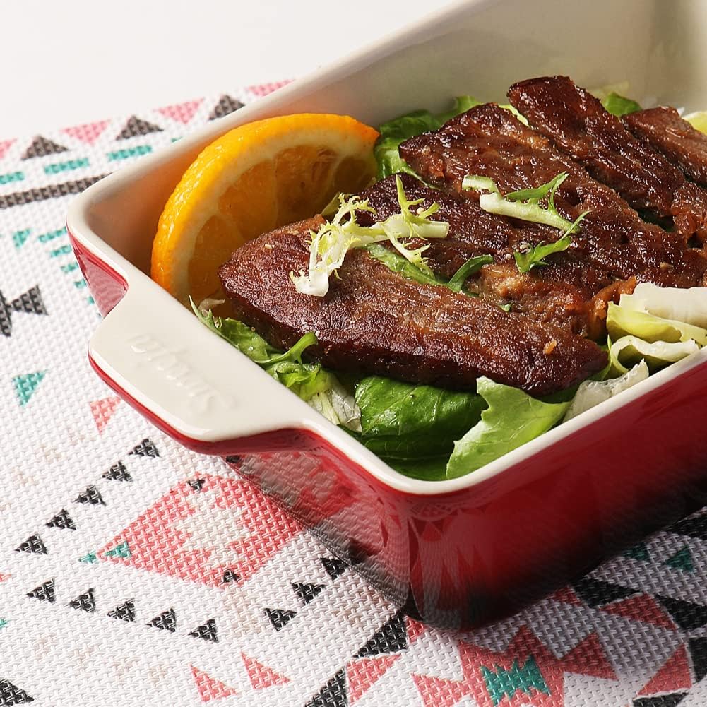 Sweejar Ceramic Baking Dish, Rectangular Small Baking Pan with Double Handles, 20 Oz for Cooking, Brownie, Kitchen, 6.5 x 4.9 x 1.8 Inches (Gradient Red)