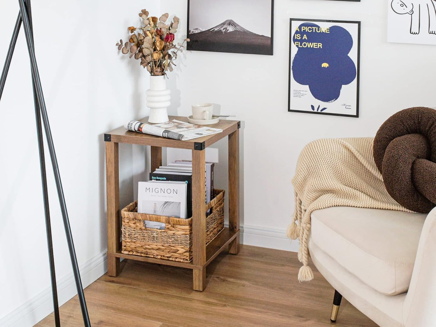 StorageWorks Large Rectangular Wicker Basket, Water Hyacinth and Seagrass Storage Basket with Built-in Handles, 1 Pack