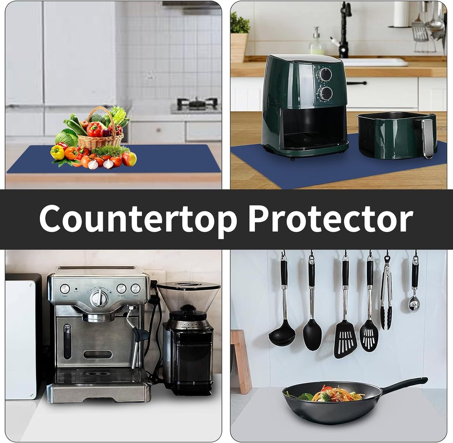 2MM Super Thick Large Silicone Mat, 23.6"x23.6" Silicone Mats for Kitchen Counter, Non-slip Heat Resistant Mat, Waterproof Countertop Protector Mats (Dark Grey)