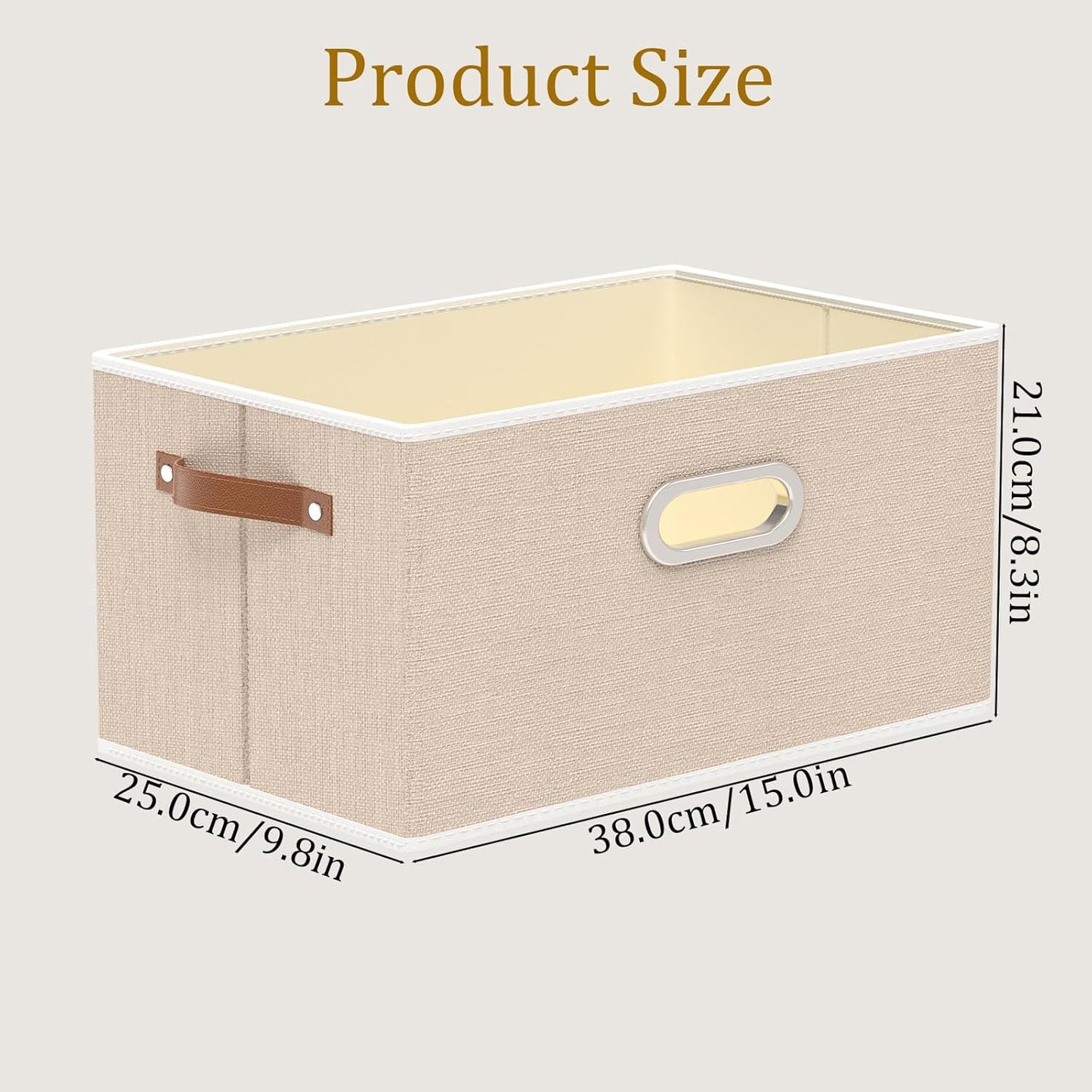 Yawinhe Foldable Storage Baskets for Shelves, Fabric Closet Organizers, Bins with 3 Handles, Cubes for Clothes, Beige, 15''Lx9.8''Wx8.3''H, 6-Pack