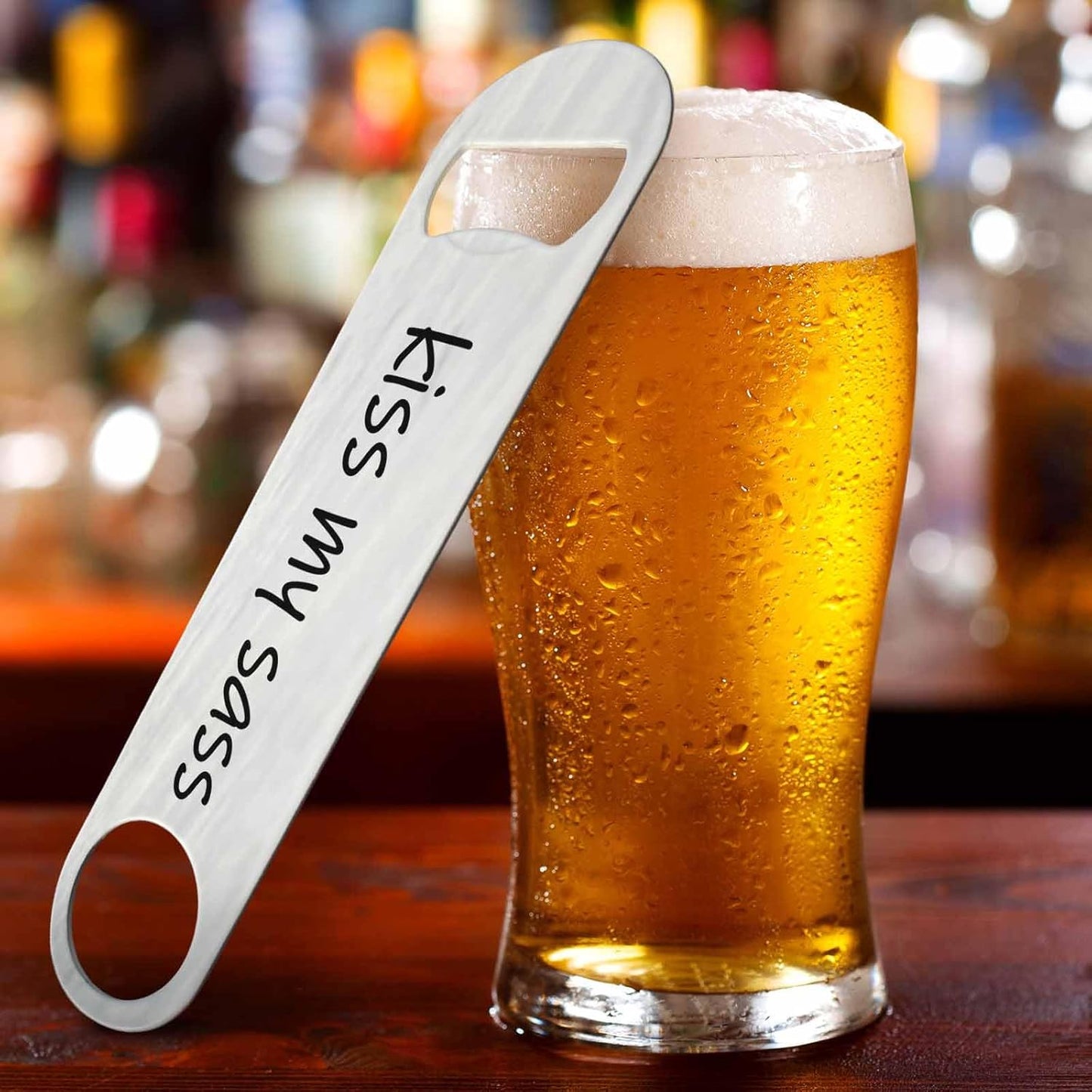 Funny Saying Stainless Steel Bottle Opener Kiss My Sass Flat Beer Bottle Opener Keychain for Home Kitchen Bar Restaurant Party Birthday Gift