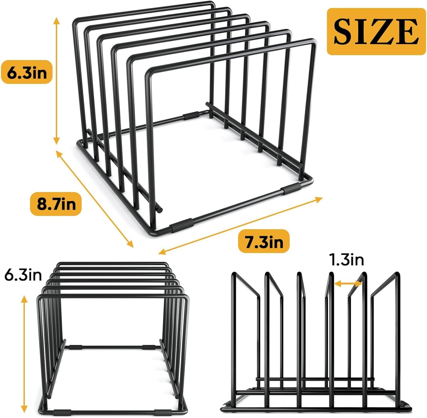 Space-Saving Kitchen Organizer Rack - 5-Slot Heavy-Duty Cutting Board and Bakeware Holder, Rust-Resistant with Anti-Slip Feet for Countertop or Cabinet Storage - 2 pack