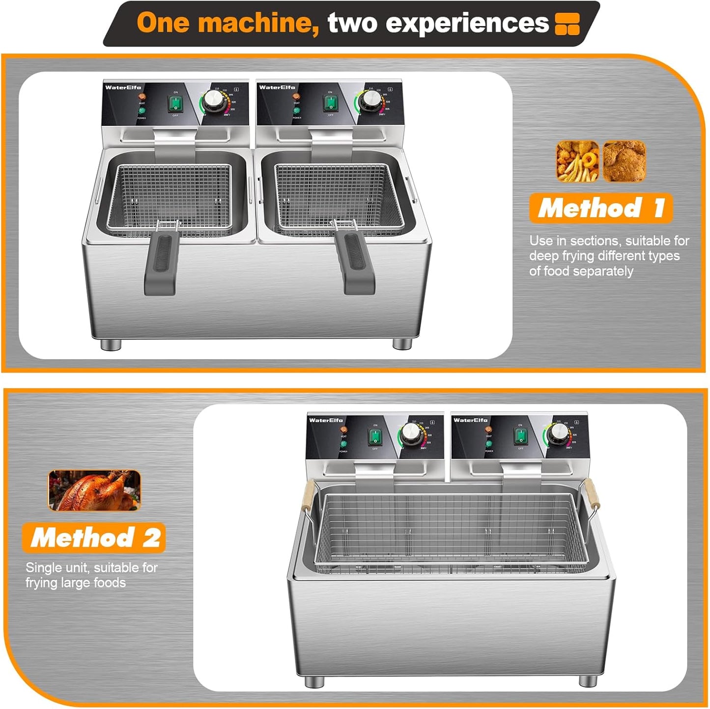 electric turkey fryer Commercial deep fryer with basket 3600W27.4QT with timer26L deepen deep fryer Variable twin cylinder 13.7QT*2 Rapid heating