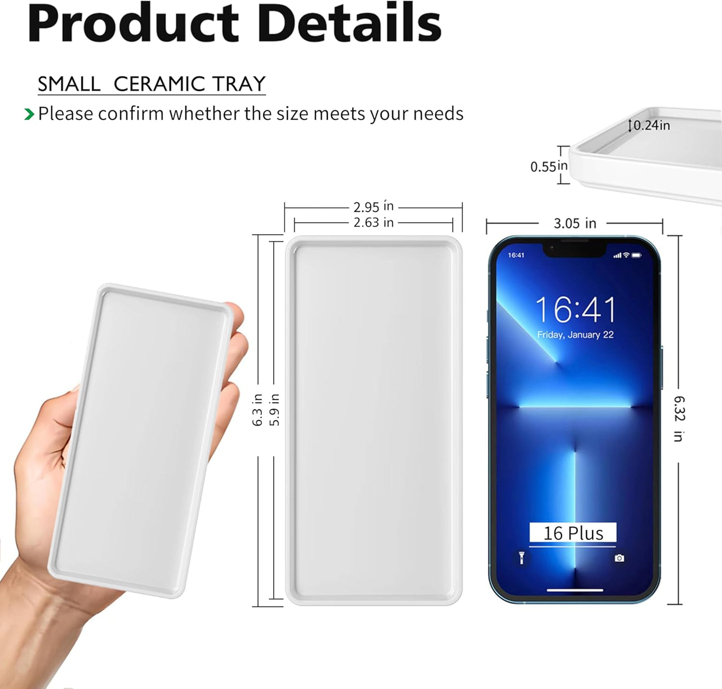 Gurygo 2 Pack 6" Bathroom Tray for Counter - Ceramic Vanity Trays for Bathroom - Small Rectangle Ceramic Tray - Kitchen Soap Trays for Kitchen Counter (White, Set/2)