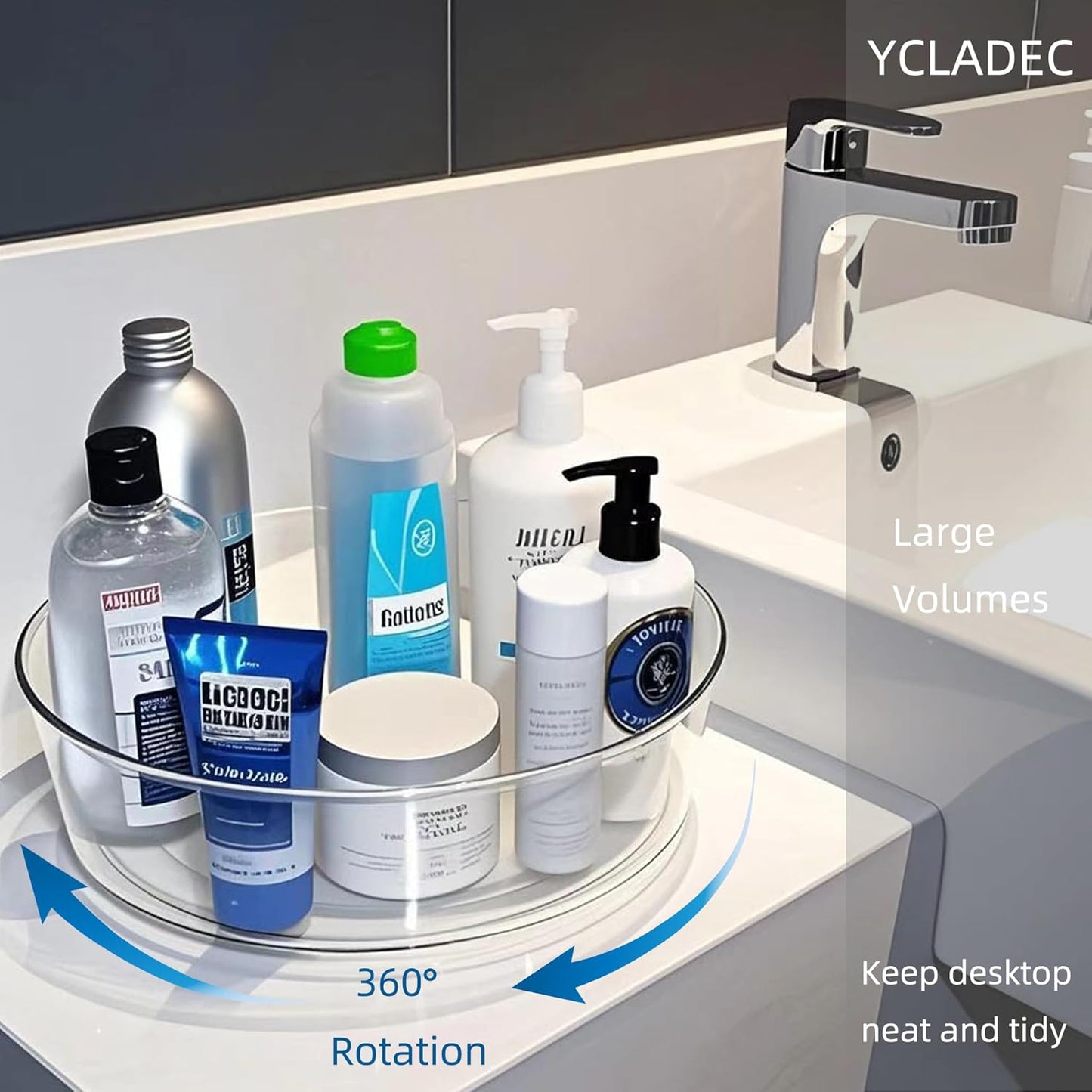 2 Pack Lazy Susan 11.5" Inch Turntable Organizer Organization Storage Container Bins Spice Rack Cabinet Rotating Condiment for Pantry Countertop Kitchen Vanity Bathroom Jewelry Holder Clear