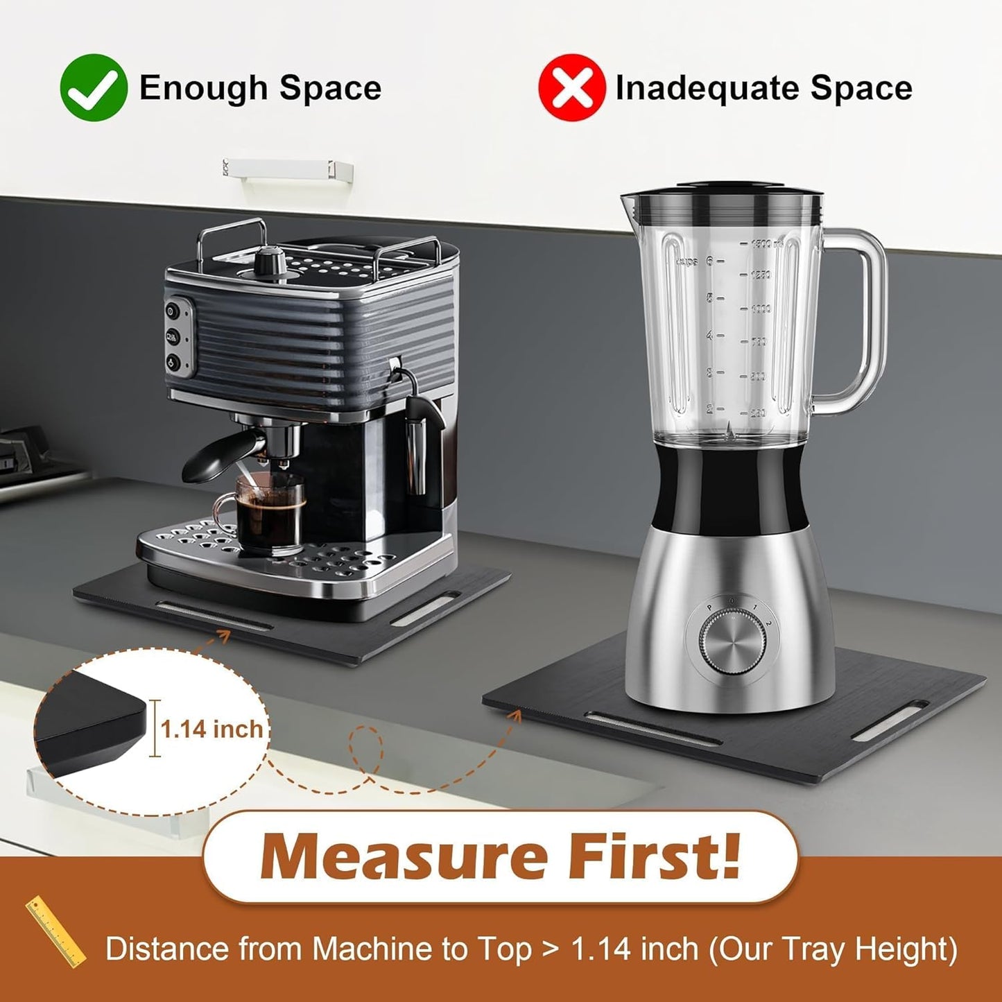 Joy&Grace Appliance Slider for Kitchen Appliances 360° Rolling Sliding Tray for Coffee Maker Countertop, Bamboo Coffee Pot Slider Rolling Tray (Black, Medium 14.5" x 10")