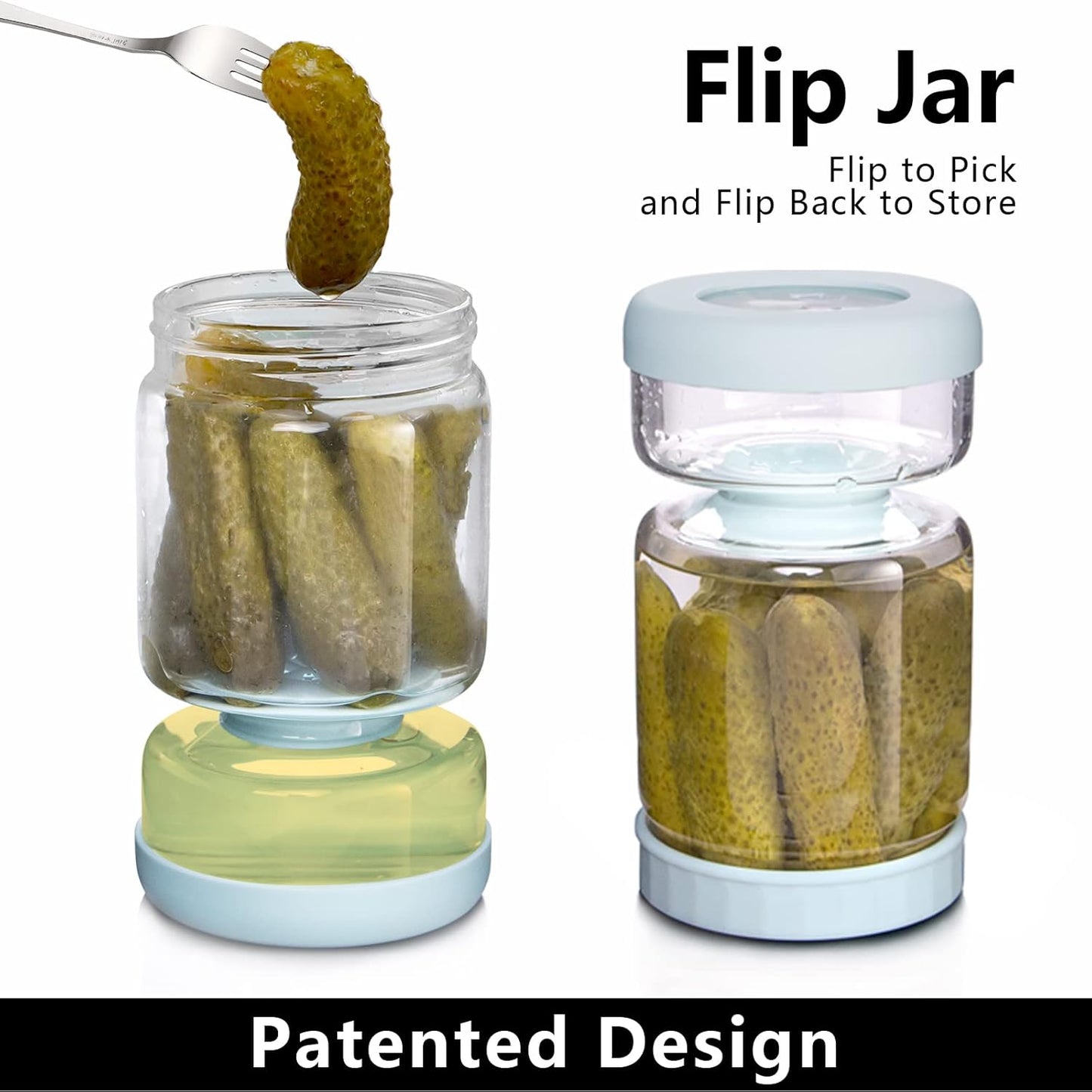 Glass Pickle Jar with Strainer Flip,34oz Pickle Container,Hourglass Pickle Juice Separator Jar for Olives,Gherkins or Sliced,Leakproof Dishwasher Safe