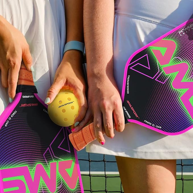 AMA SPORT Pickleball Paddles Set of 2 USAPA 1Portable Carry 2 Pickleball 3 Edge 4 Pickleballs, 2 Grip