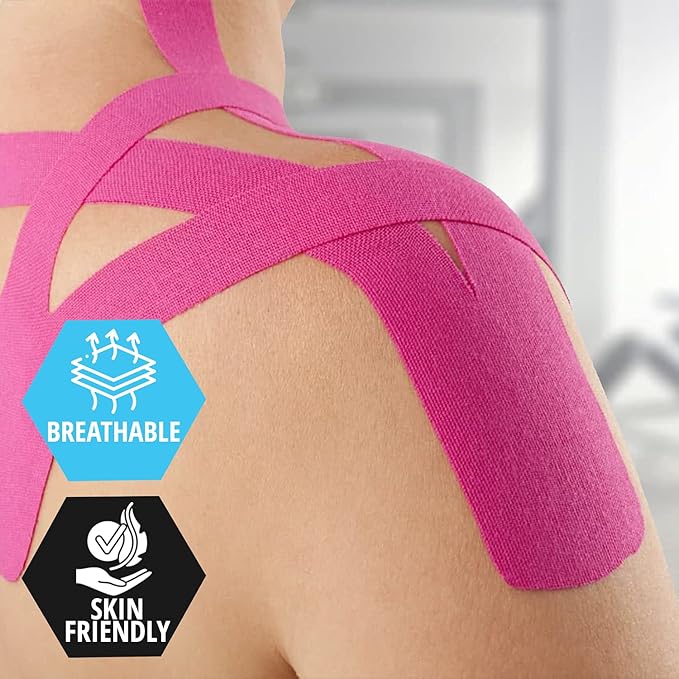 MED PRIDE Latex-Free Kinesiology Medical Tape 4 Rolls [2” X 16.4’] Sports Injury Tape for Pain Relief, Muscle & Joint Support