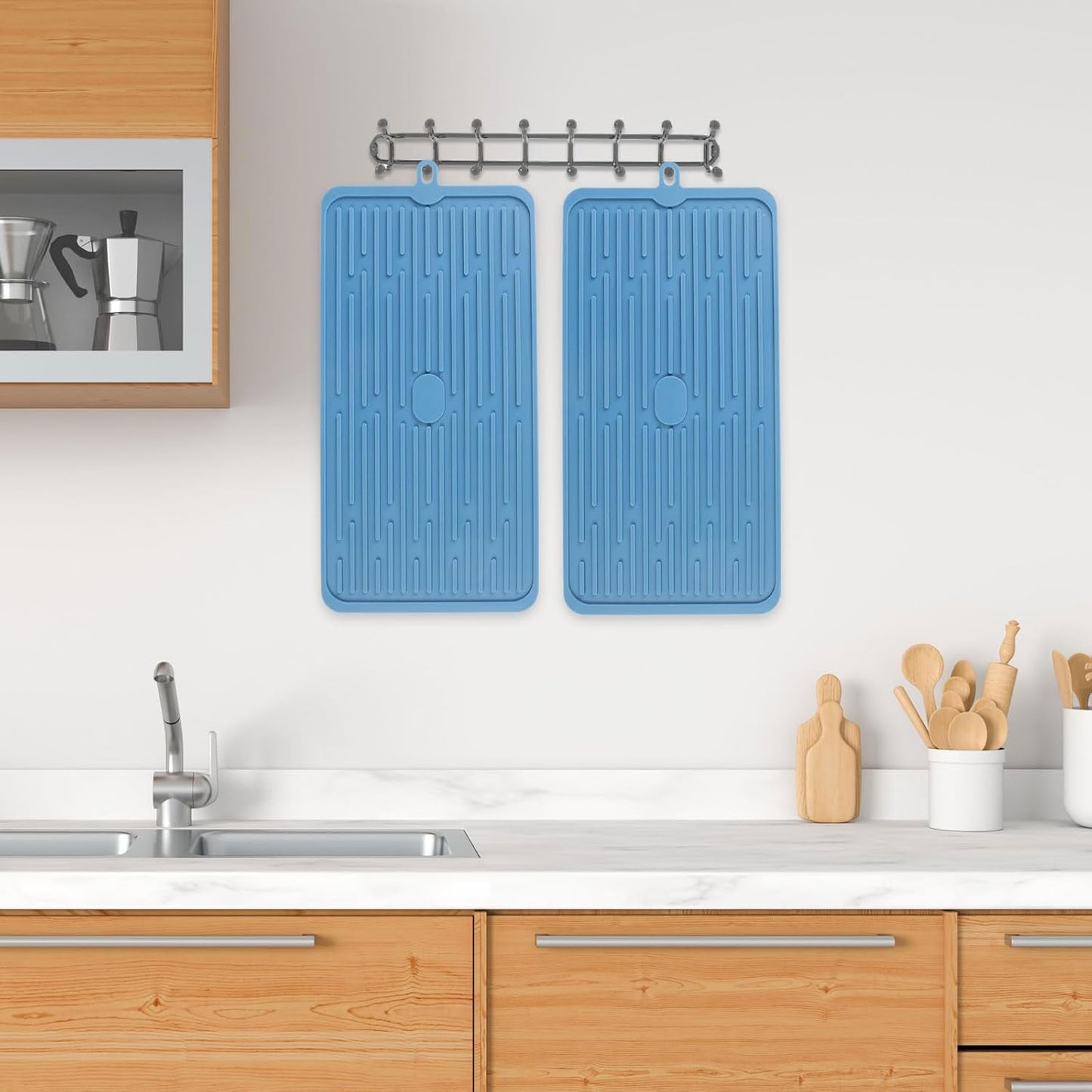 Blue Silicone Dish Drying, Mat Dish Mats for Multiple Usage, Kitchen Heat Resistant Mat, Can Be Rolled Up, Easy to Clean,Eco-friendly for Sink Bar Bottle