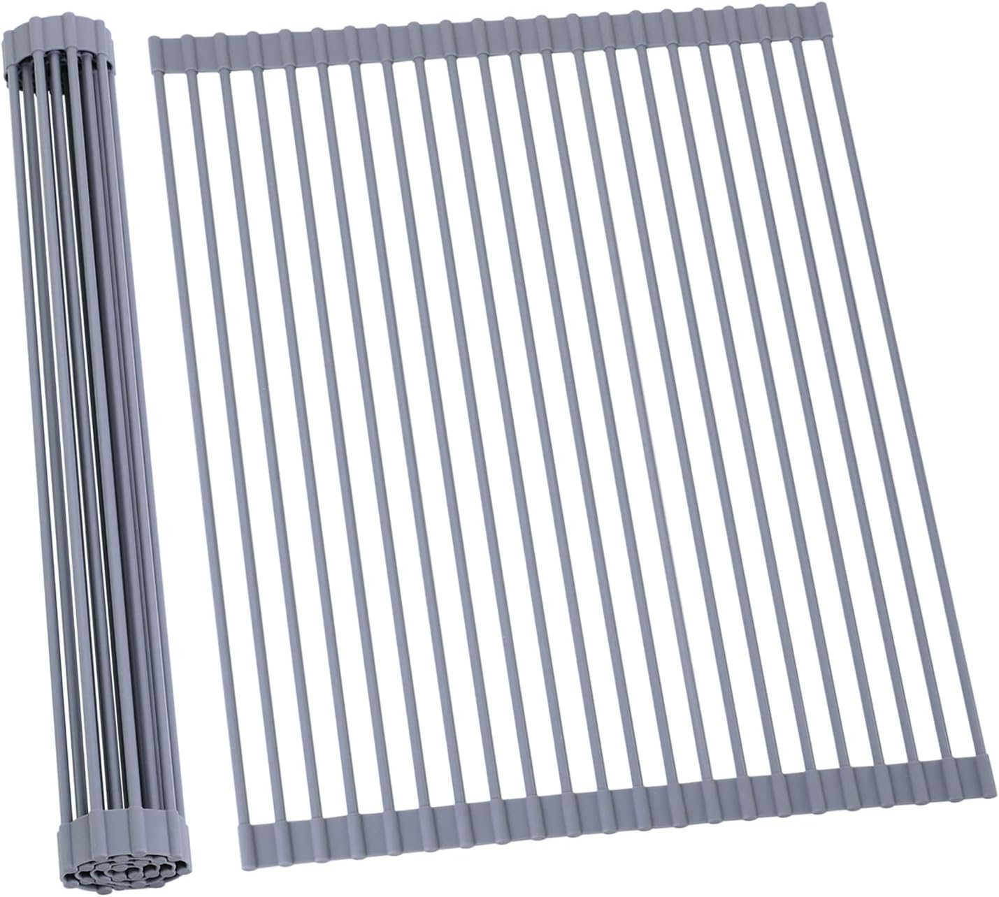 Ohuhu Sink Drying Rack, 20.5" W x 16.1" L Over The Sink Roll-Up Dish Drainer - Rolling Foldable Accessories Heat-Resistant Mat Anti-Slip Silicone Coated Multipurpose for Kitchen Counter