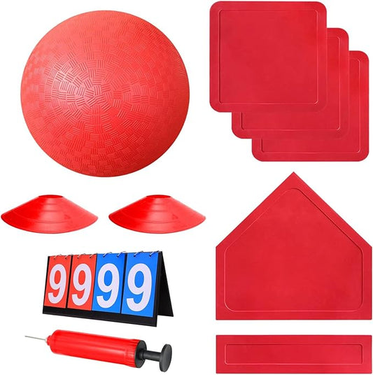 Kickball Set with Bases and Ball - 8.5" Kickball 12" Pump 14" Scoreboard