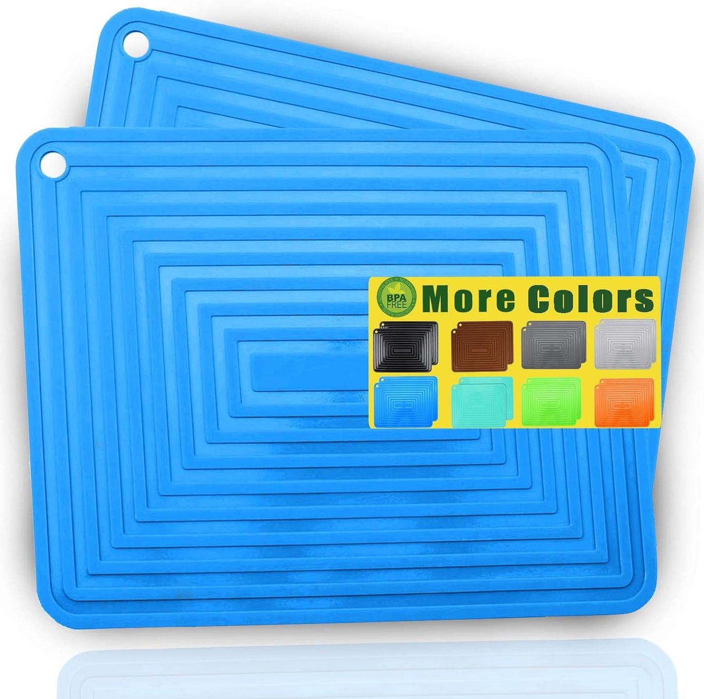 Large Silicone Trivet Mats for Hot Dishes/Pans, Heat Resistant Pot Holder, 9"x12" Non Slip Flexible Durable Pot Coaster Kitchen Table Mats Set of 2 (Blue)