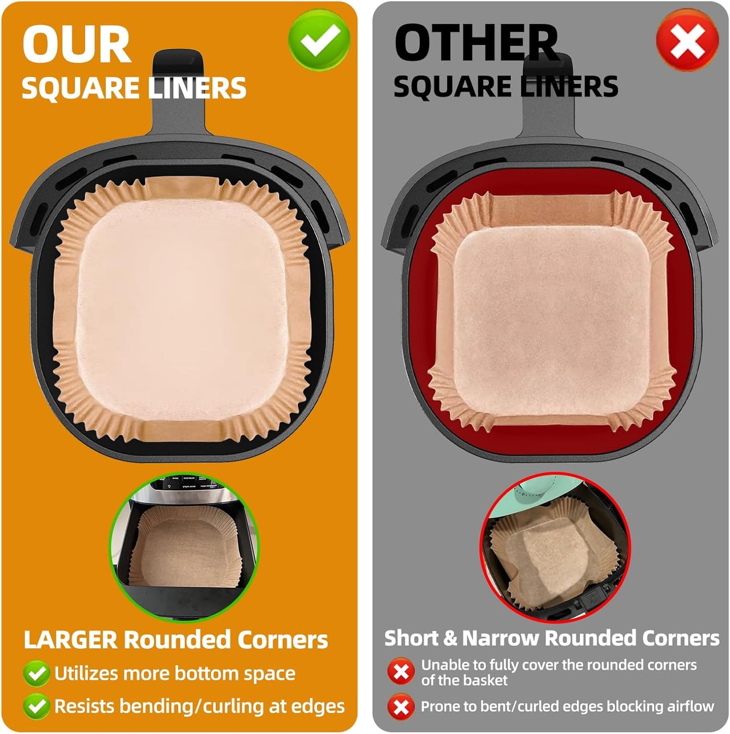 Air Fryer Paper Liners for 6-8 Qt Airfryer, 200pcs 7.9 x 7.9 inch XL Square Disposable Parchment Tray