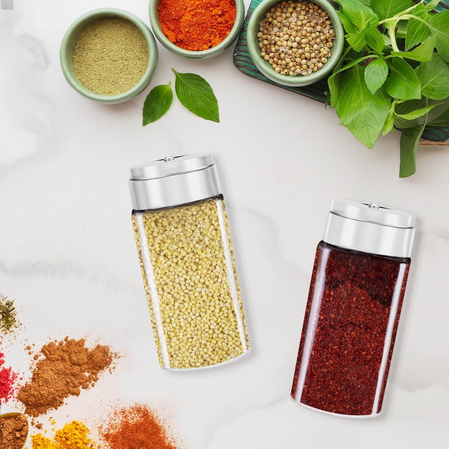 Segarty Spice Jar with Shaker Lids, 6 Pack 4 oz Glass Spice Jars with Adjustable Pour Large Holes for Herbs Grains, Clear Empty Seasoning Containers Spices Bottles Lid Salt Pepper Shakers