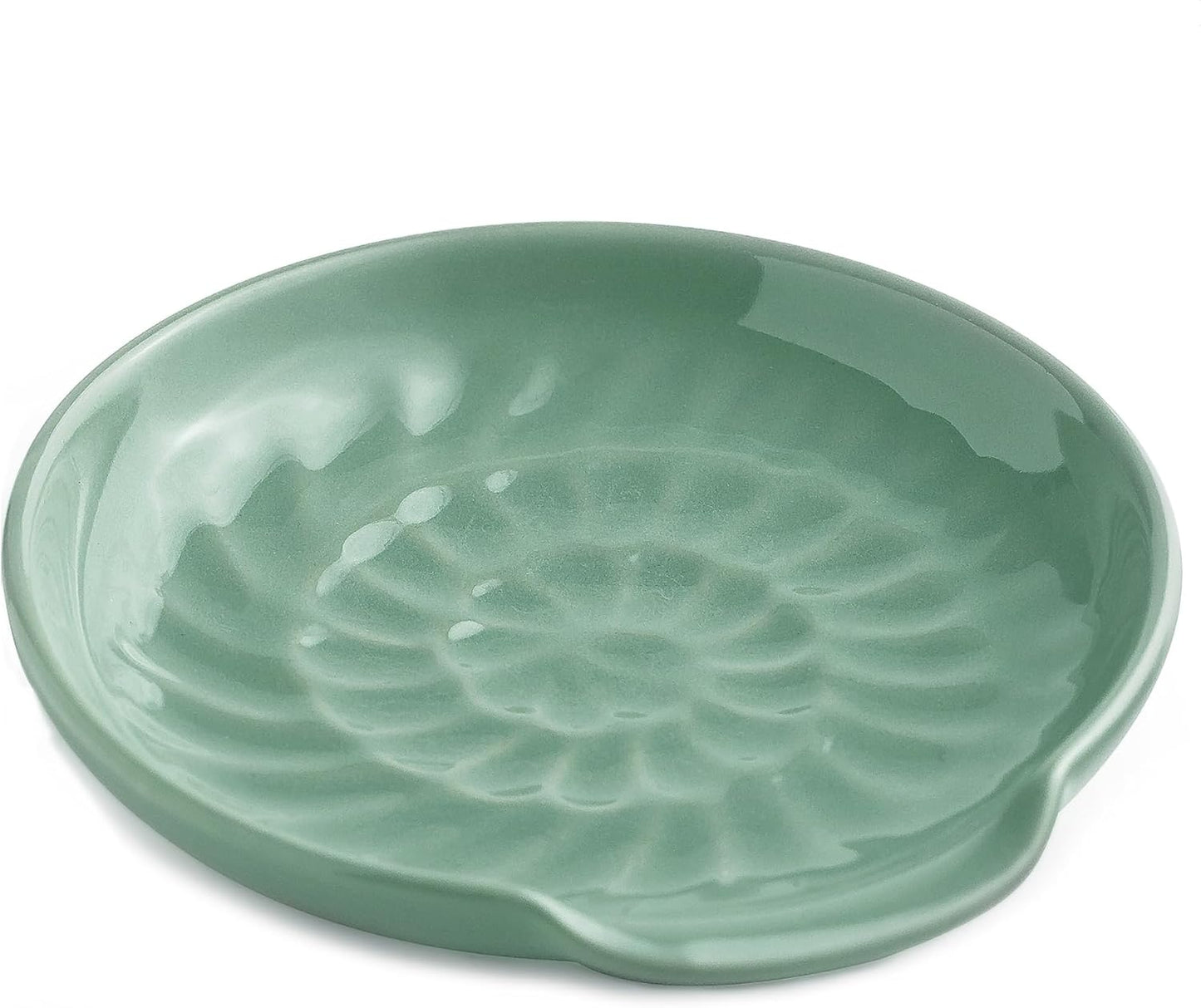 Ceramic Spoon Rest Cooking Spoon Holder for Stove Top, Modern Farmhouse Kitchen Decor for Multiple Utensil, Ladles Tongs Spatula - Green