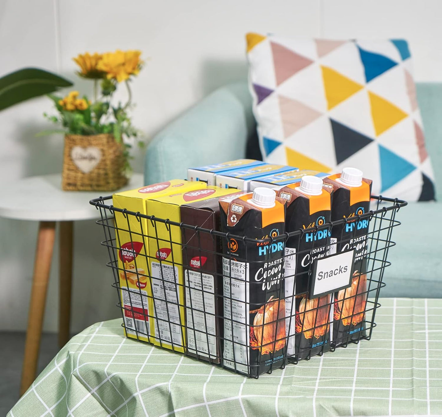 4 Pack【Extra-Large 2+2】 Wire Handmade Storage Basket for Organizing Household Goods,Pantry Organization,Bathroom countertop,Laundry,Wardrobe Storage Basket,Black