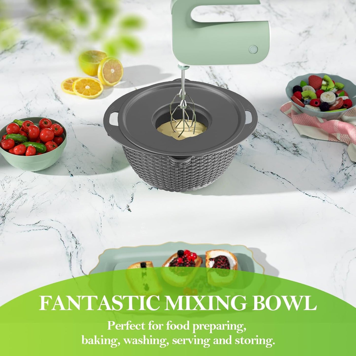 4-1 Colander with Bowl Set - Colander for Kitchen - Strainers and Colanders - Pasta Strainer - Funny Presents for Women - Fruit Cleaner Veggie Wash Kitchen Essentials, Grey