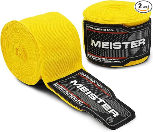 Meister Adult 180" Semi-Elastic Hand Wraps for MMA & Boxing (Pair)