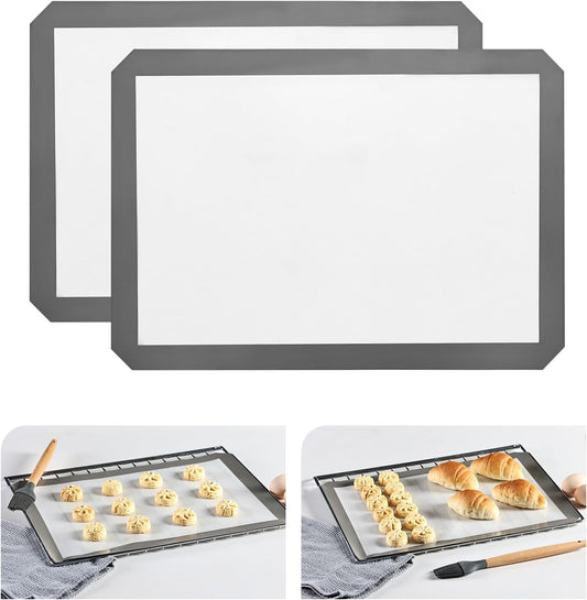 KitchenRaku 2-Pack Silicone Baking Mat, 16.5"x11.6" Reusable Silicone Baking Sheets for Oven, BPA Free Nonstick Bakeware Mats for Cookies, Macarons, Bread and Pastry