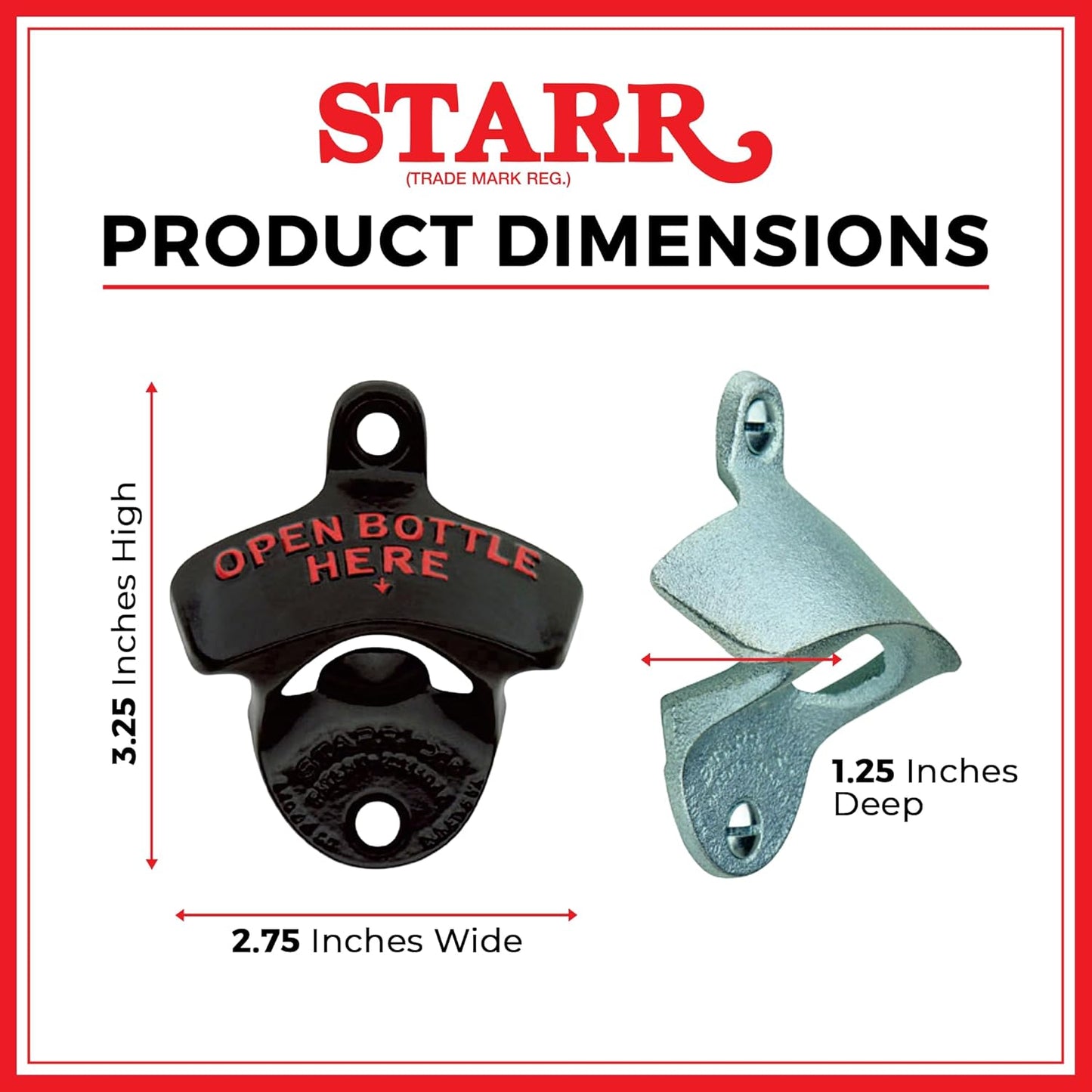 STARR "X" Open Bottle Here | Heavy Duty Classic Wall Mounted Bottle Opener for Easy Beer and Soda Bottle Opening, White