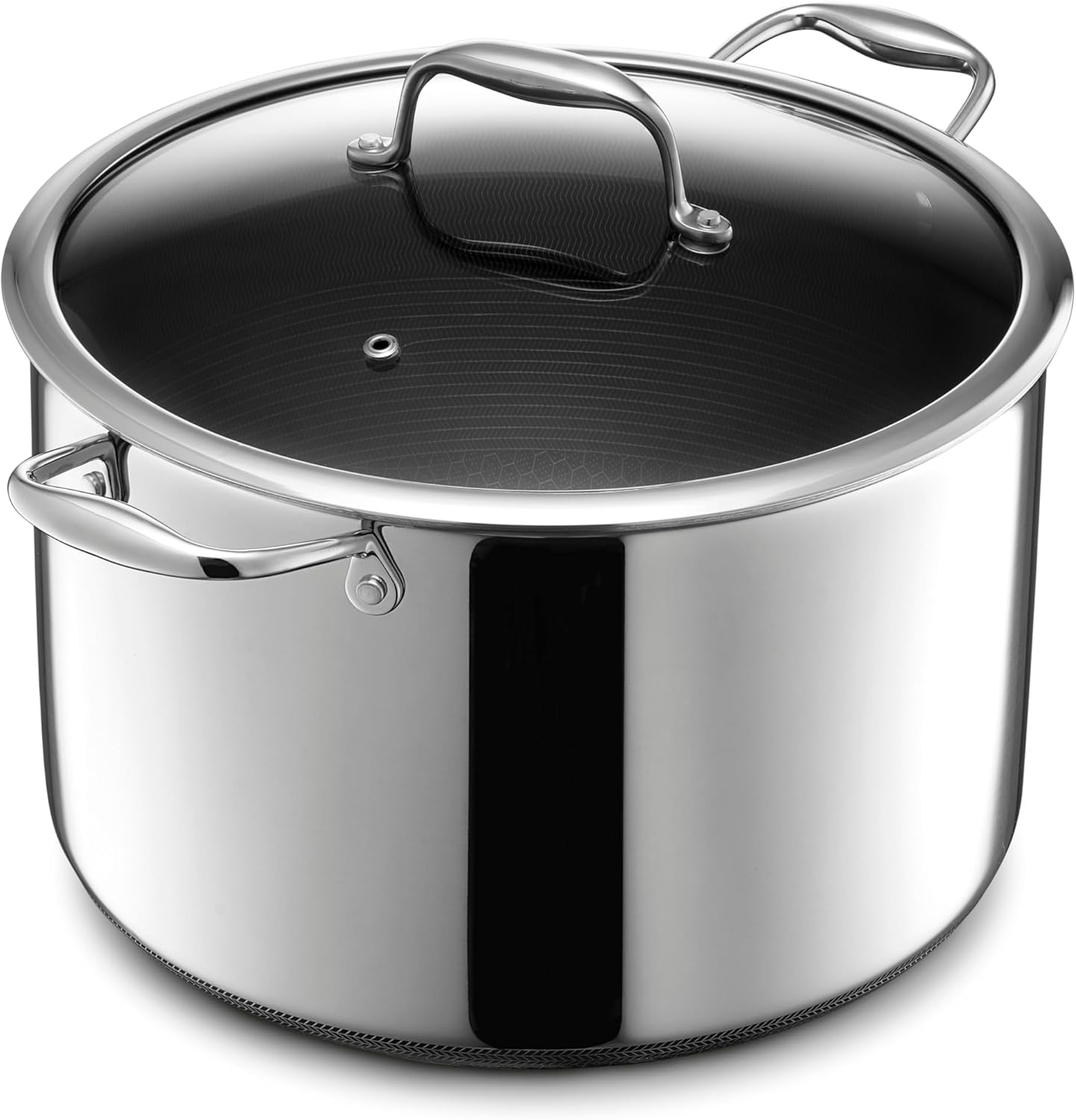 HexClad Hybrid Nonstick 10-Quart Stockpot with Tempered Glass Lid, Stay-Cool Handles, Dishwasher-Friendly, Oven-Safe Up to 900°F, Induction Ready, Compatible with All Cooktops