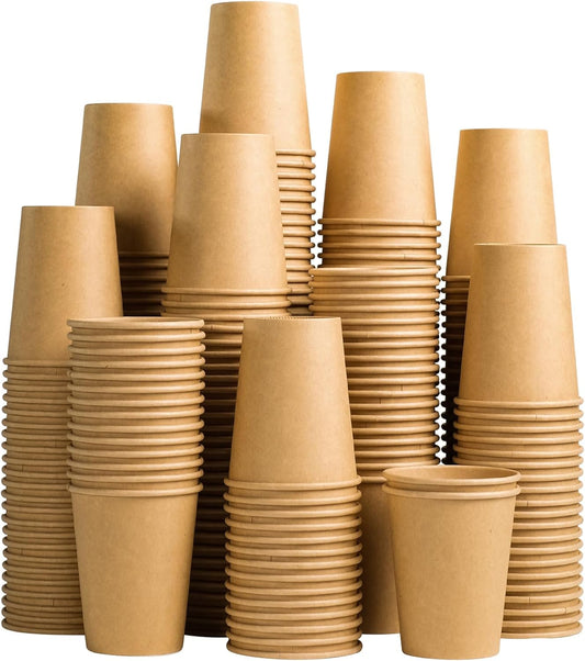 Lamosi 200 Pack 10 OZ Kraft Paper Cups, Brown Disposable Paper Coffee Cups, Biodegradable Unbleached Cups for Hot/Cold Beverage Party Home Office