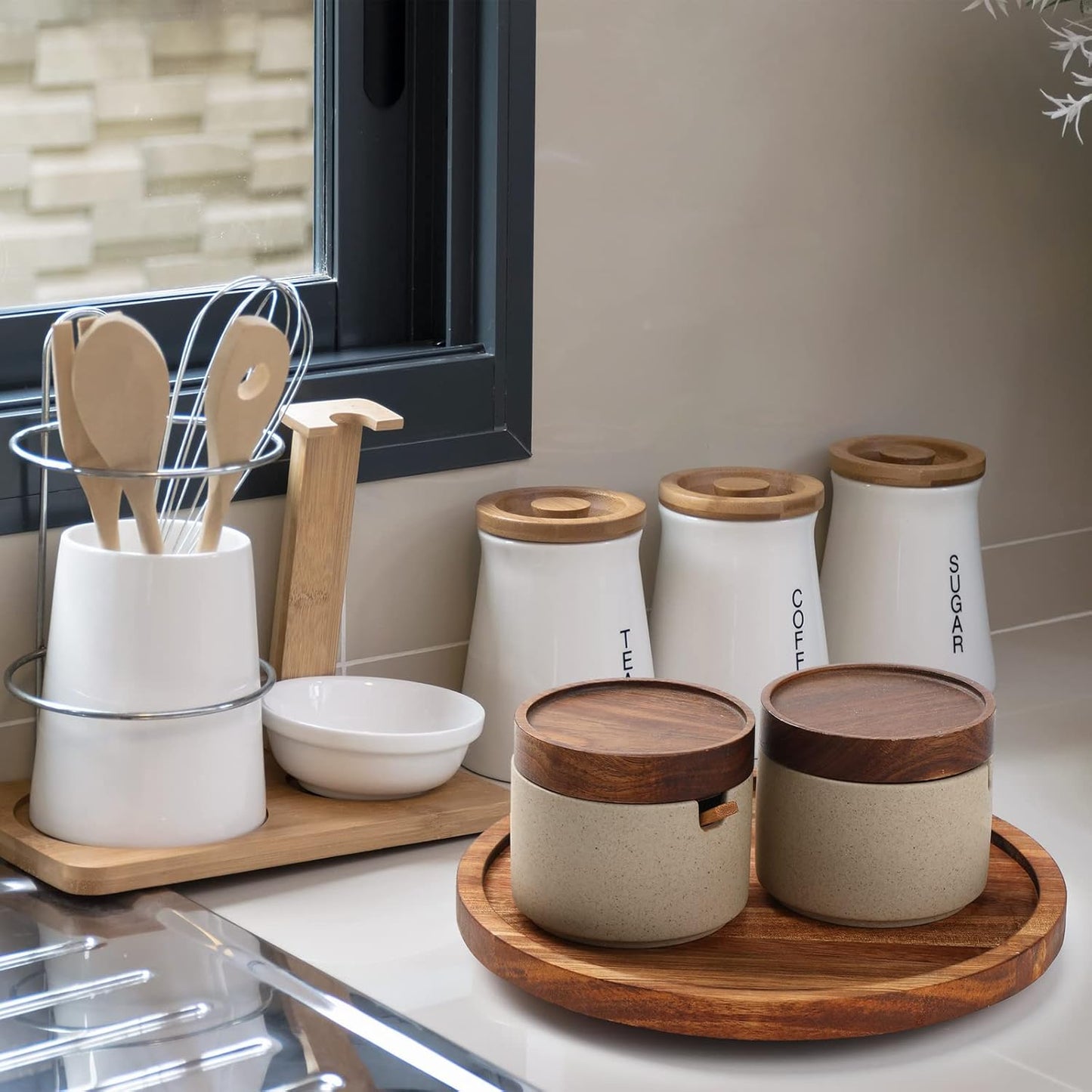 Mumufy 6 Pcs Lazy Susan Turntable Organizer Round Lazy Susan Turntable Tray for Kitchen Counter Pantry Table Organization Cabinet Bathroom(Acacia Wood,9 Inch)