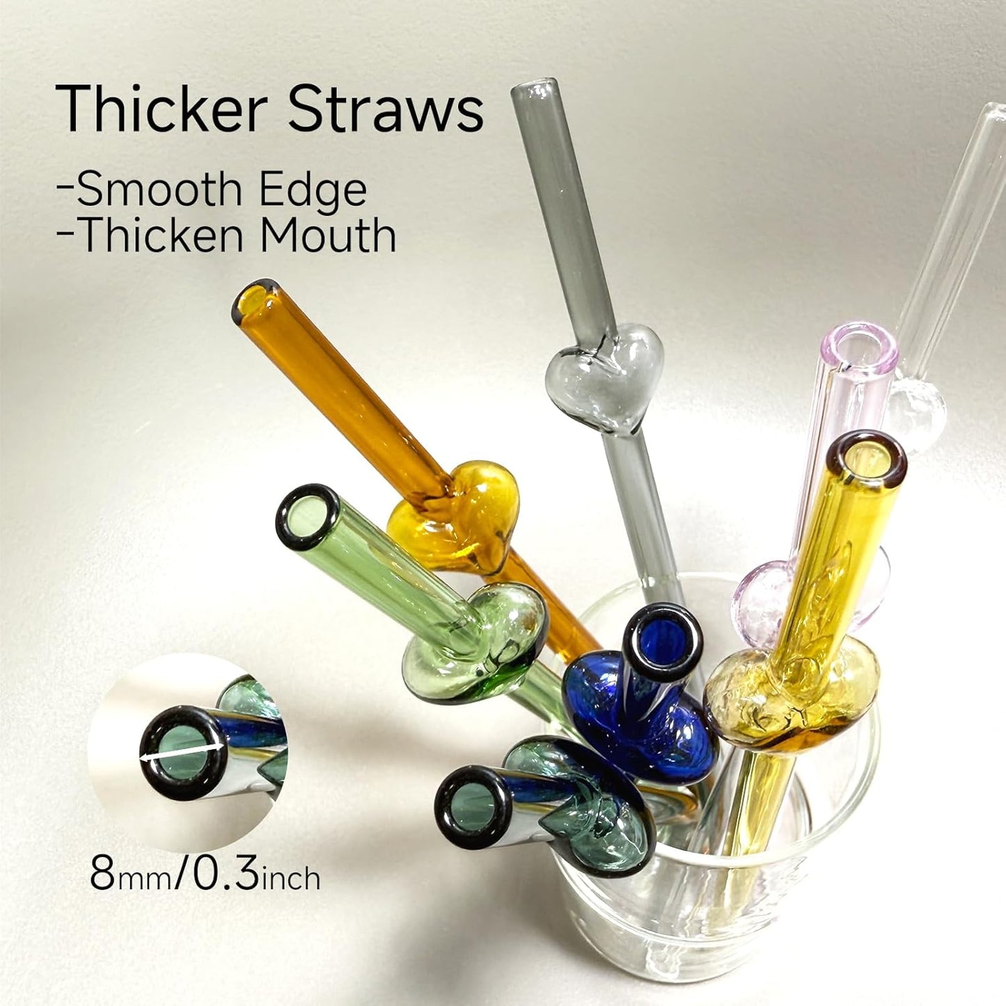 Glass Straws Sets Reusable Glass Straws with Hollow Heart Charms & 2 Cleaning Brush Colorful Heat Resistant Straw Home Drinking Decoration Gift For Girls
