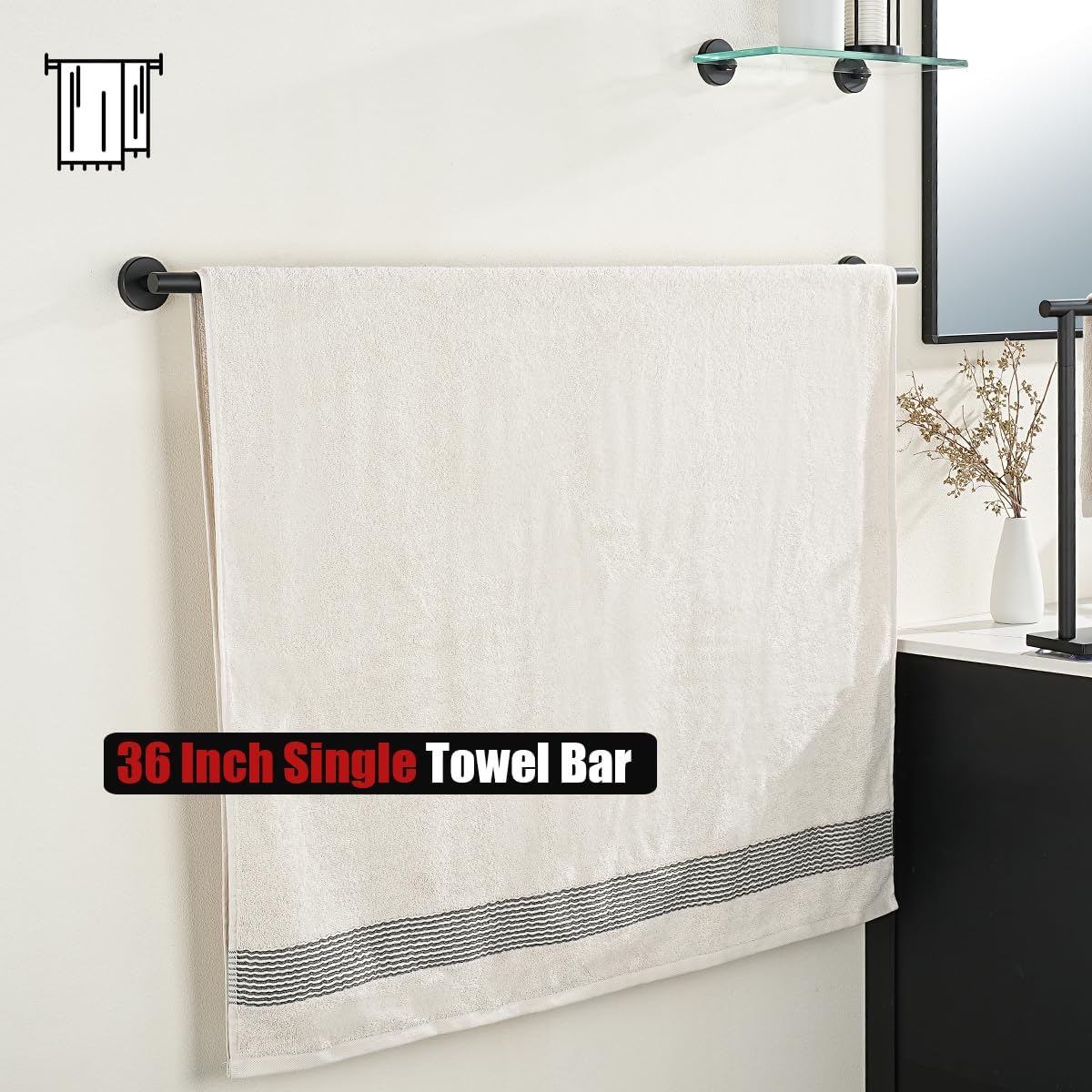 JQK Bath Towel Bar Black, 39 Inch 304 Stainless Steel Thicken 1mm Single Towel Rack for Bathroom, Towel Holder Wall Mount, Useable Length 36 Inch, TB110L36-PB