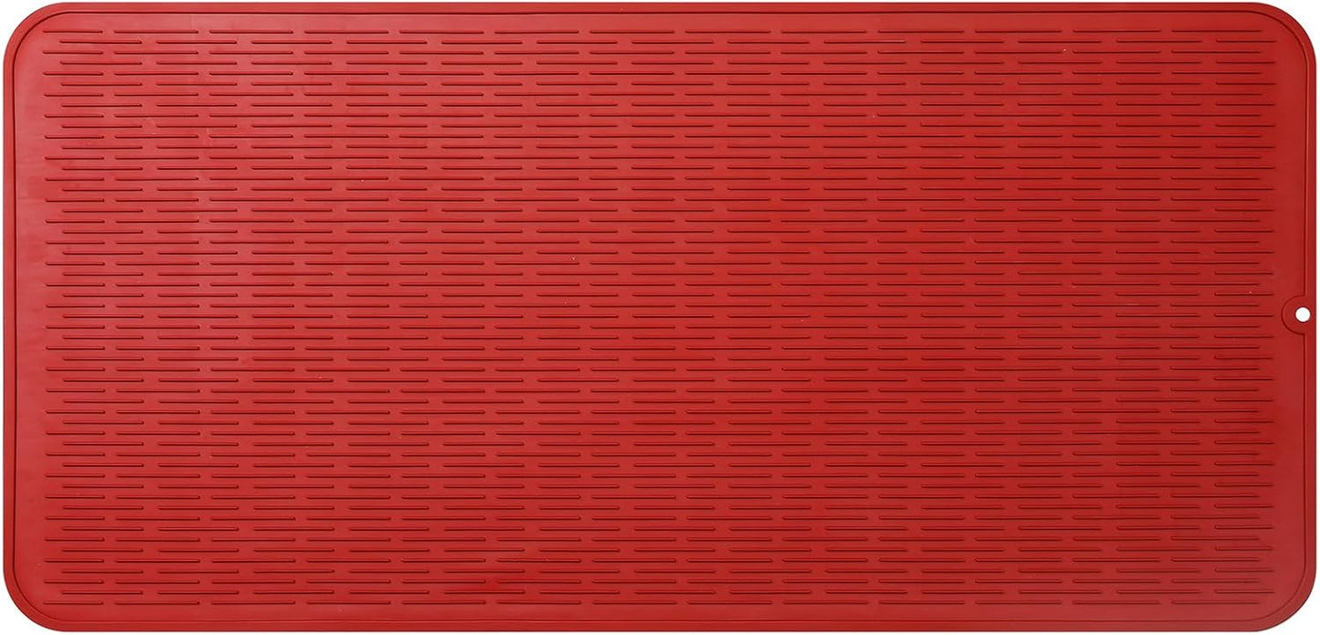 Silicone Dish Drying Mat for Multiple Usage,Easy clean,Eco-friendly,Heat-resistant Silicone Mat for Kitchen Counter or Sink,Refrigerator or Drawer Liner Red 5XL 36inches x 18inches