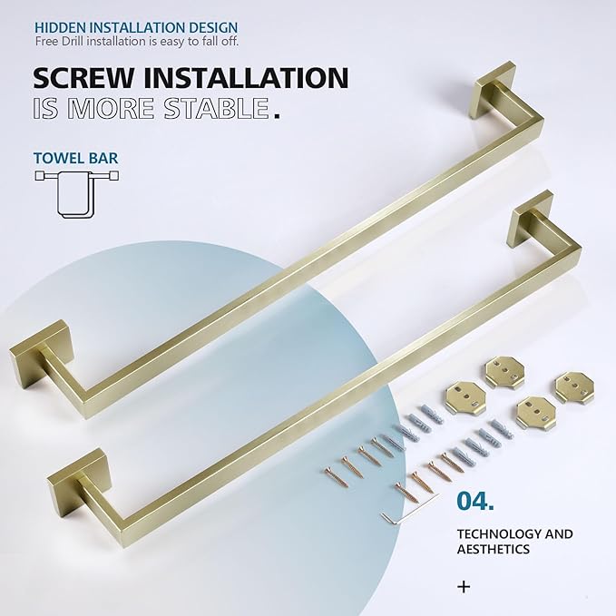 KOKOSIRI 24-Inch Single Towel Bar SUS304 Stainless 2 Pack, B4003BG-L24-P2
