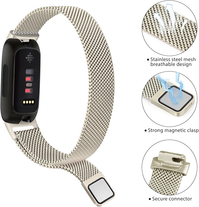 Meliya Metal Band for Fitbit Inspire 3 Bands Women Men, Stainless Steel Metal Mesh Loop Adjustable Magnetic Wristband Replacement Straps for Fitbit Inspire 3