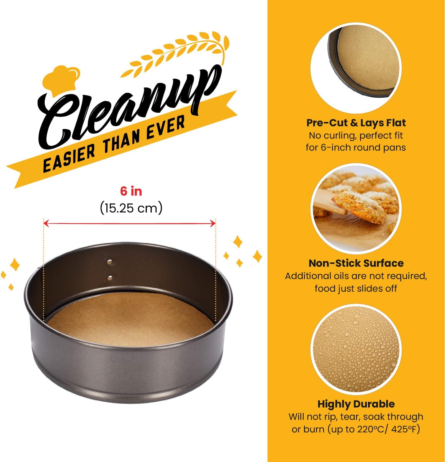 6 Inch Rounds Pack of 220 Parchment Paper Baking Sheets by Baker’s Signature | Precut Silicone Coated & Unbleached – Will Not Curl or Burn – Non-Toxic & Comes in Convenient Packaging